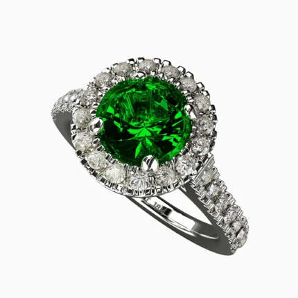 White gold diamond ring and Demantoid green garnet ring - ELORINE RING lucentset