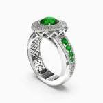18K white gold ring featuring a 1.63ct green demantoid garnet and 105 natural diamonds - PARSINA RING lucentset