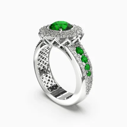 18K white gold ring featuring a 1.63ct green demantoid garnet and 105 natural diamonds - PARSINA RING lucentset