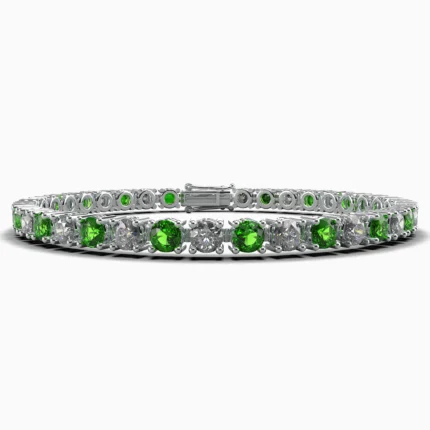 Elegant 18K white gold ring adorned with a vibrant green garnet demantoid - ELISE BRACELET Lucent Set