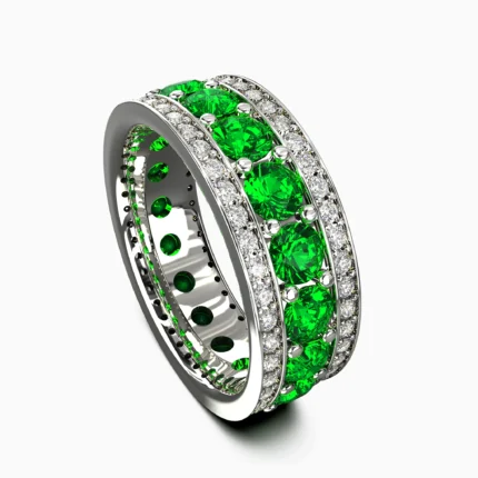 Green demantoid garnet ring in white gold with natural diamonds - ETERNAL RING lucentset