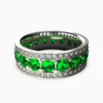 Handcrafted 18K white gold engagement ring with natural white diamonds and green garnet demantoid - ETERNAL RING lucentset