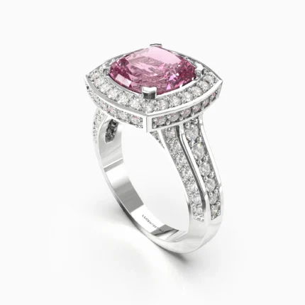 white gold ring with diamonds and pink spinel - ELIN RING lucentset