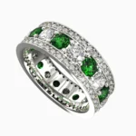 Luxury white gold jewelry ring adorned with green demantoid garnet and sparkling diamonds - VESPERIA RING lucentset