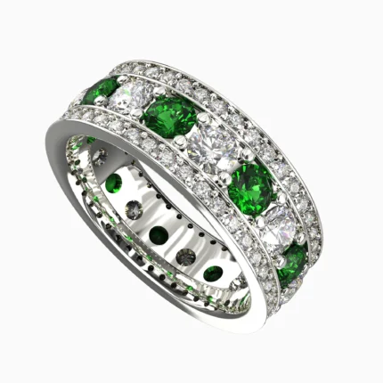 Luxury white gold jewelry ring adorned with green demantoid garnet and sparkling diamonds - VESPERIA RING lucentset