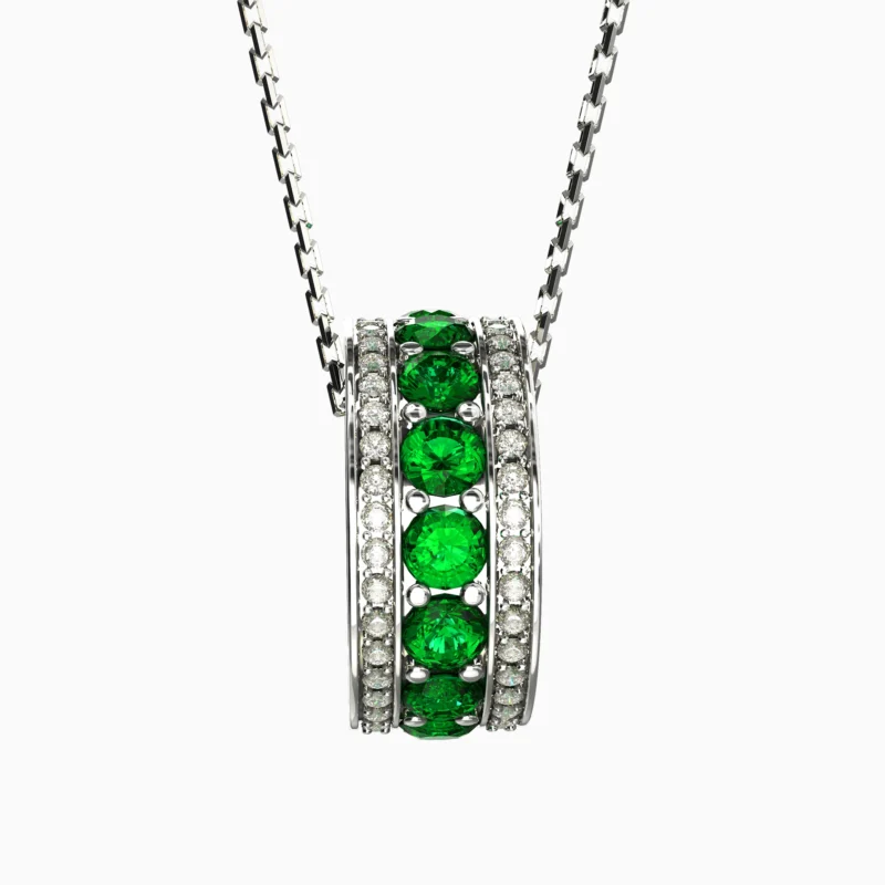 Unique women's jewelry design with green gemstone set in white gold - ETERNAL NECKLACE lucentset