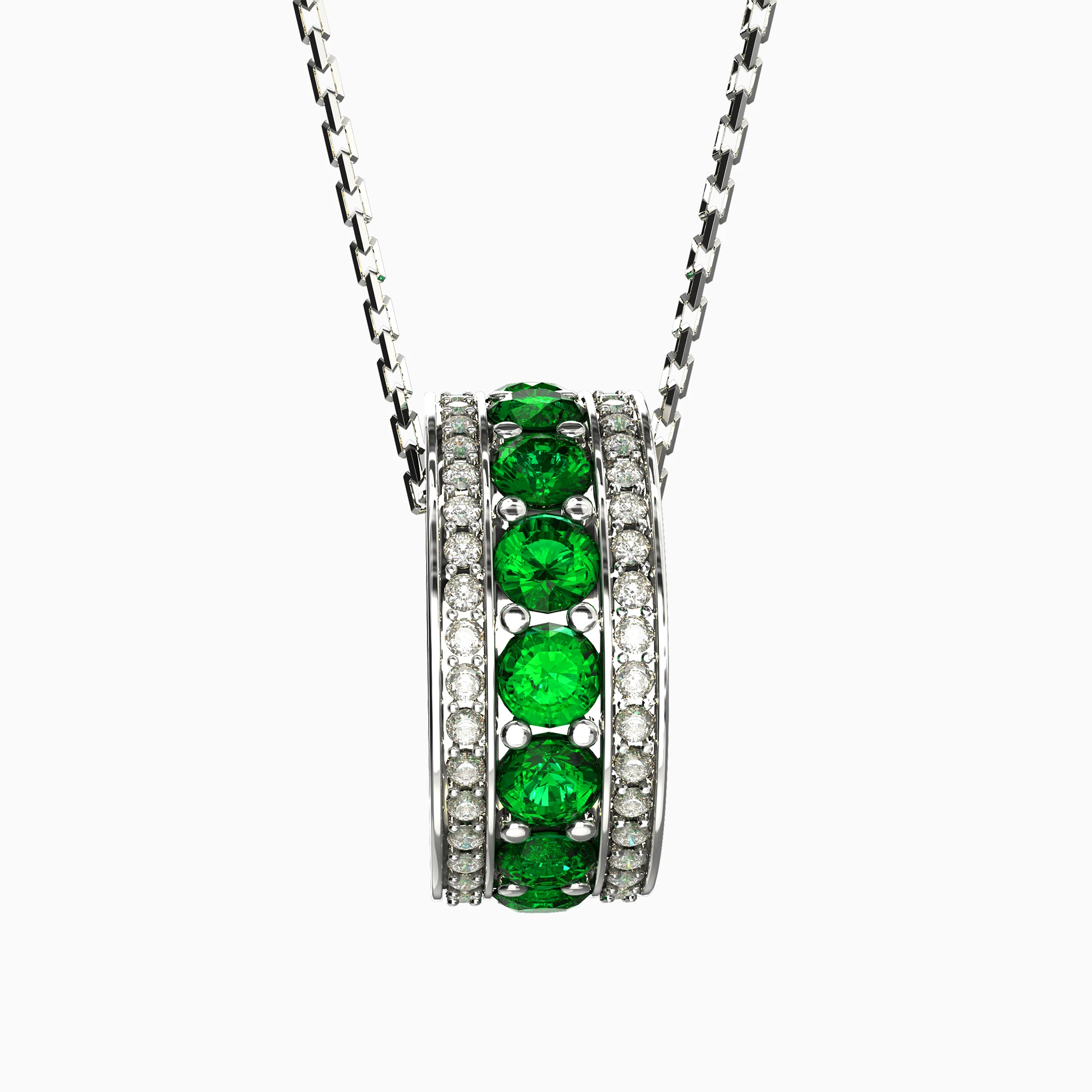 Lucentset, Gold, Garnet, and Demantoid Eternal pendant-1 Unique women's jewelry design with green gemstone set in white gold - ETERNAL NECKLACE lucentset