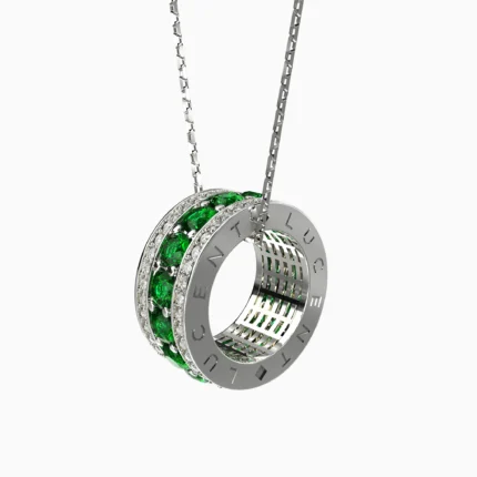 Radiant green demantoid glowing on white gold in the Eternal necklace - ETERNAL NECKLACE lucentset