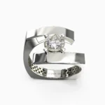 White gold ring with unique design featuring a diamond stone - RAYA RING lucentset