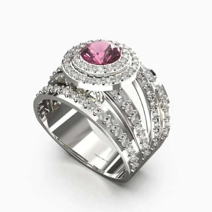 white gold ring with diamonds and pink spinel - Calicera RING lucentset