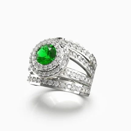 Elegant green garnet demantoid and diamonds jewelry ring - Calicera RING lucentset