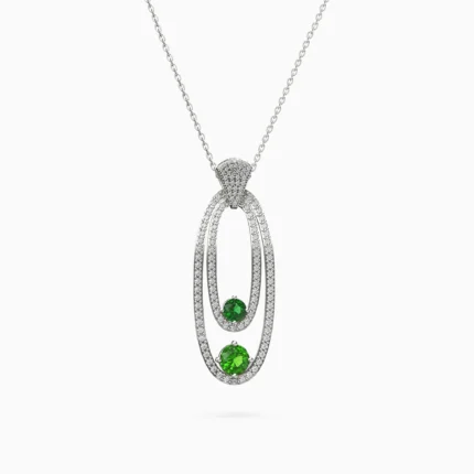 18K white gold necklace with green demantoid garnets and 125 natural white diamonds – Lucent Set - LYNA NECLLACE lucentset