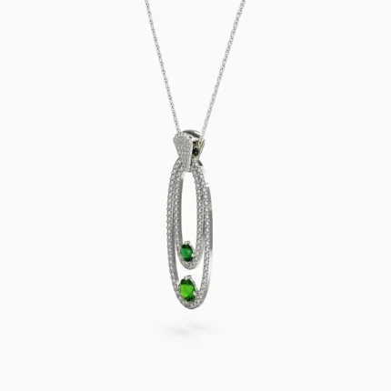 White gold and diamond necklace featuring vibrant green demantoids – timeless luxury - LYNA NECKLACE lucentset