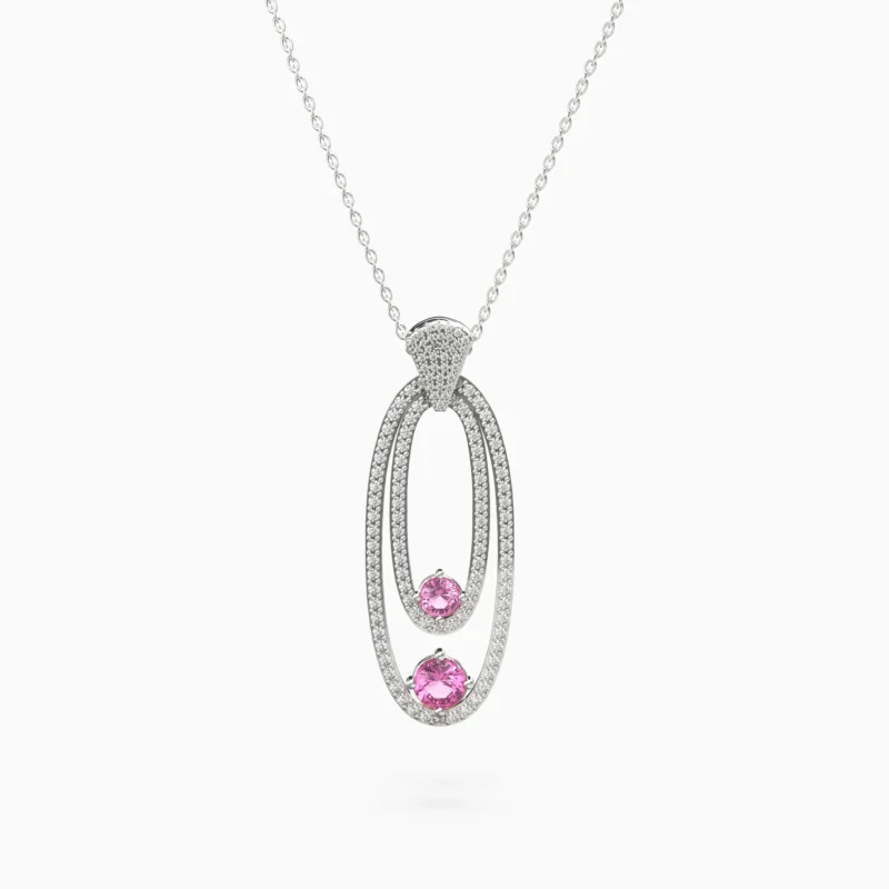 18K white gold necklace with two natural pink spinels and 125 white diamonds – Lucent Set" - LYNA NECKLACE lucentset