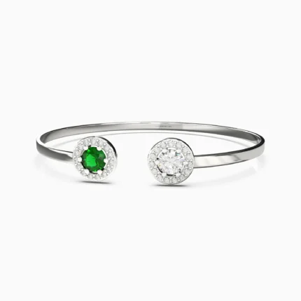 Elegant 18k white gold bracelet with green demantoid garnet and white diamond on each end, accented with 30 small white diamonds -Bracelet-NIRA bracelet