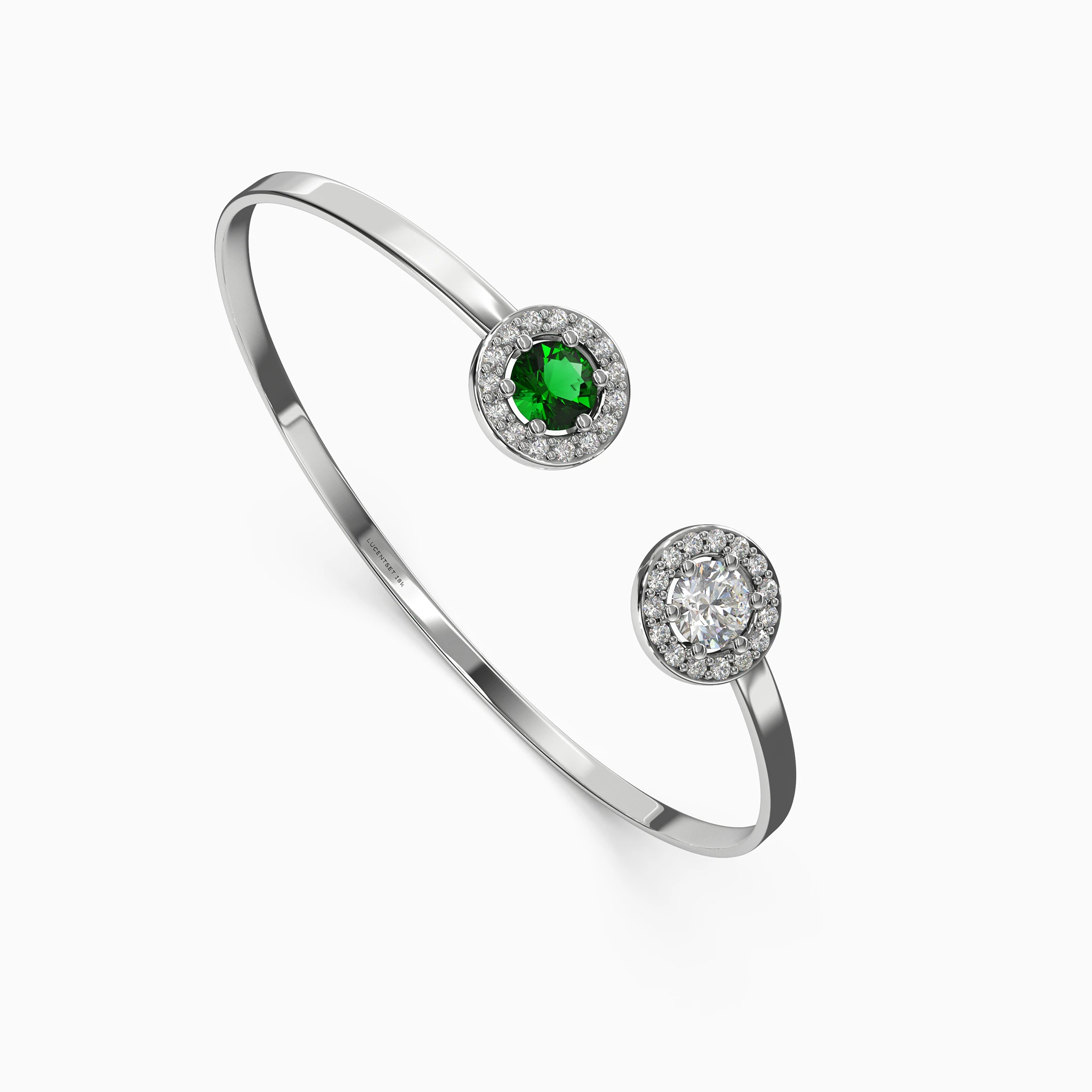 Lucentset, Gold, white diamond, NIRA bracelet-3 White gold wedding jewelry bracelet with a diamond stone and green demantoid garnet -NIRA bracelet lucentset