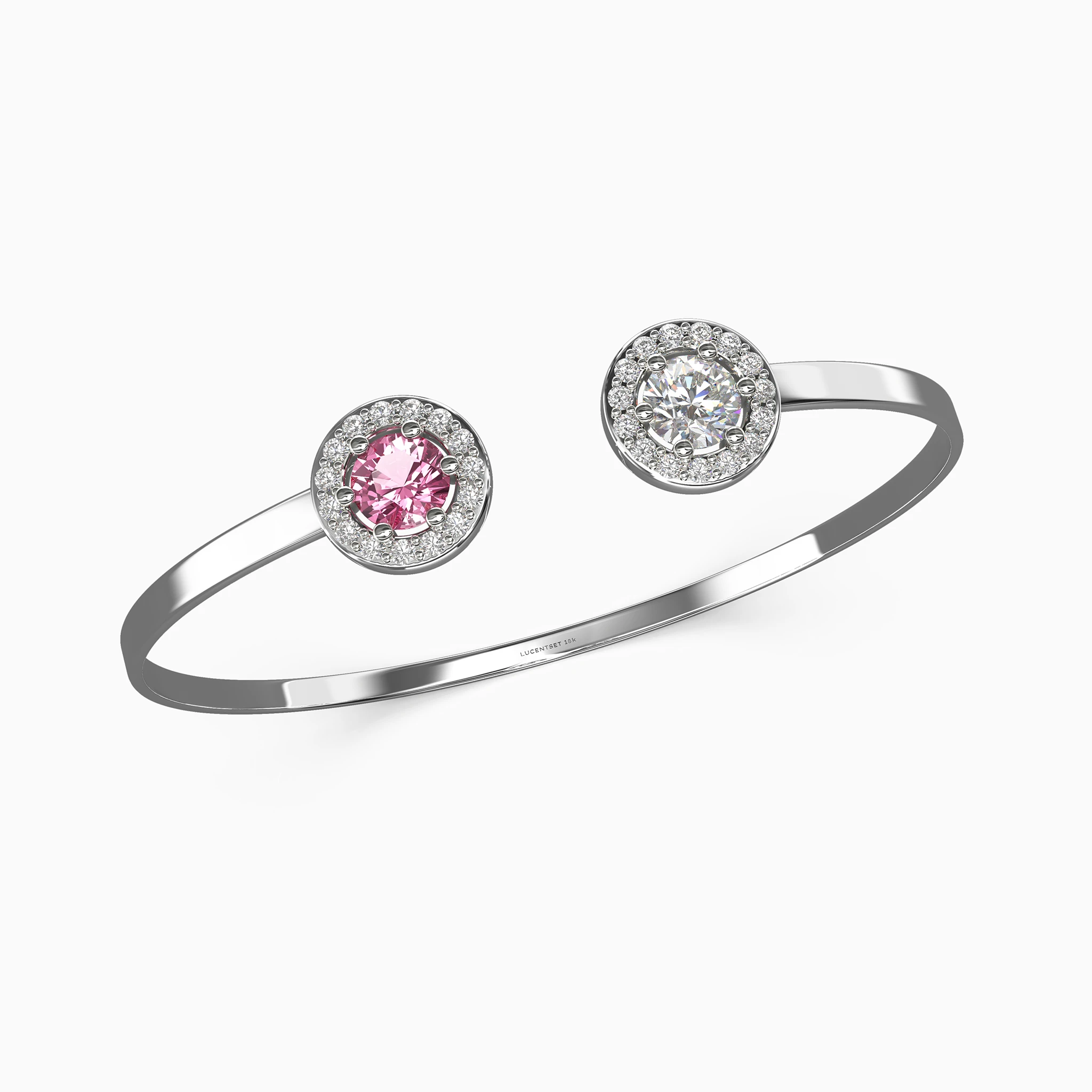 Lucentset, Gold, white diamond, NIRA bracelet-5 Elegant 18k white gold bracelet featuring pink spinel and white diamond on each end, with 30 small white diamonds in between - NIRA Bracelet lucentset