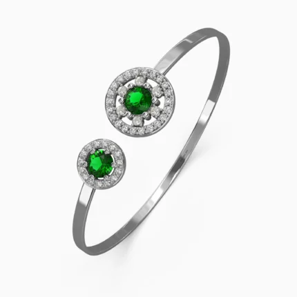 18k white gold bracelet with two green demantoid garnets and 43 white diamonds in a symmetrical open design - SIVa bracelet lucentset
