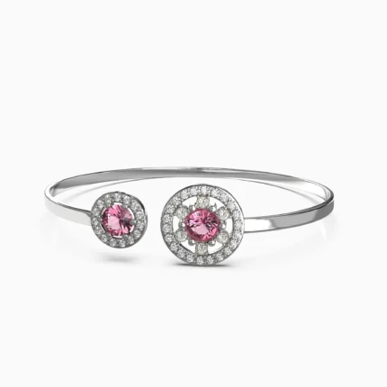 Handcrafted 18K white gold bracelet with natural pink spinel and diamonds - siva bracelet lucentset