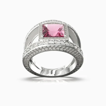 Lucent Set ring with pink spinel and natural white diamonds in 18K white gold - VORA RING lucentset
