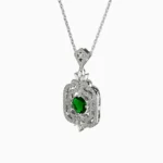 Unique women's jewelry design with green gemstone set in white gold - TALVONA NECKLACE lucentset