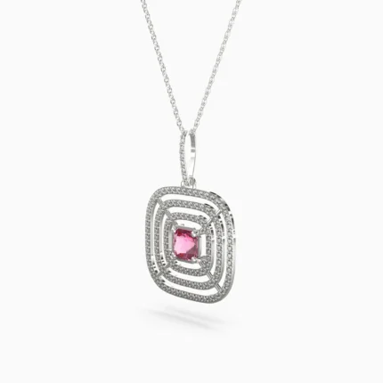 pendant with pink spinels and natural diamonds, crafted in white gold - ZANORIA NECKLACE lucentset
