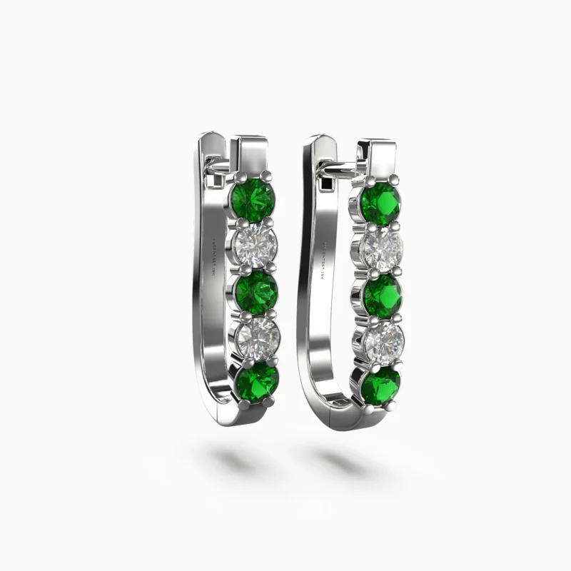 Earrings with Natural Diamonds and Green Demantoid Garnet