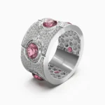 Elegant pink spinel ring surrounded by lucentset