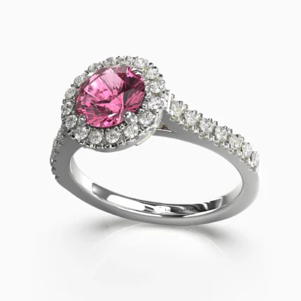 white gold ring with diamonds and pink