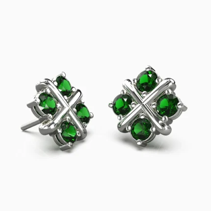 Luxury jewelry earrings in white gold adorned with green demantoid garnet and diamonds - EVALI-EARRINGS-lucentset