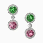 lucentset-gold-pink- spinel -SERAPHINA-Earrings with Natural Diamonds and Green Demantoid Garnet