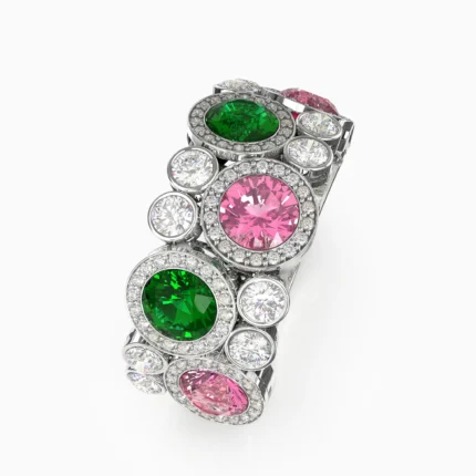 Luxury-lucentset-gold-Pink spinel and garnet-demantoid-diamond ring in 18K white gold SERAPHINA-RING -lucentset