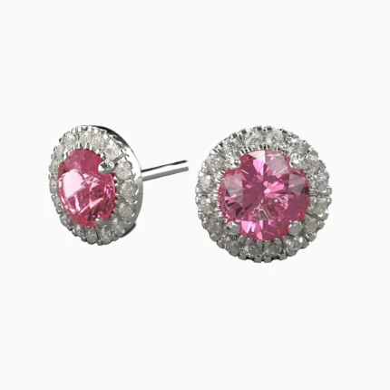 White gold women’s jewelry with pink spinel in floral design -elorineI-EARRINGS lucentset