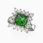 18K white gold ring featuring green demantoid garnet and diamonds - LIBRA-RING-4. lucentset
