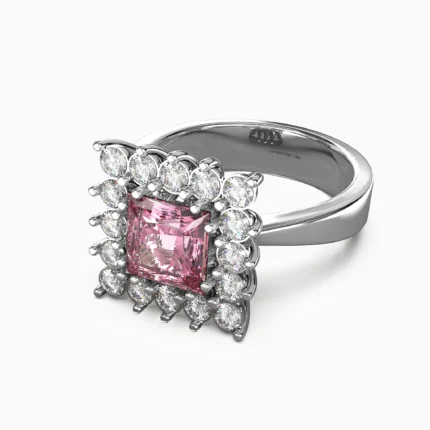 Pink spinel and diamond ring in 18K white gold -LIBRA-RING-5- lucentset