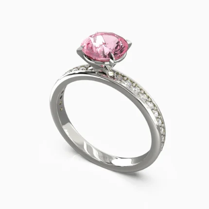 Elegant pink spinel ring surrounded by sparkling white diamonds - MAMA RING lucentset
