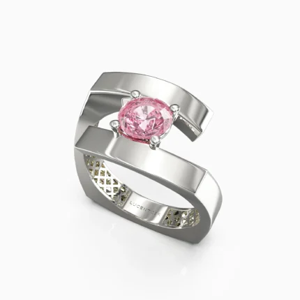 Elegant pink spinel ring surrounded by sparkling white diamonds - raya RING lucentset