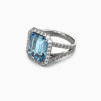 White gold wedding jewelry ring with a natural aquamarine-diamond stone - FARAH-Ring-1- lucentset