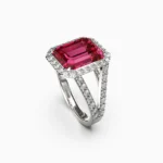 Elegant natural red tourmaline ring surrounded by sparkling white diamonds -FARAH-Ring-80- lucentset