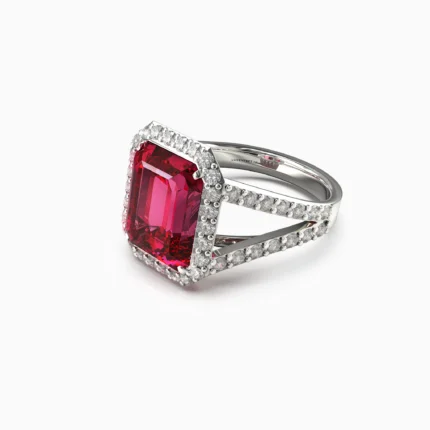 natural red tourmaline, diamond ring in 18K white gold -FARAH-Ring, lucentset