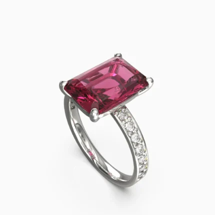 white gold ring with diamonds and red tourmaline-SOLIVRA-RING lucentset