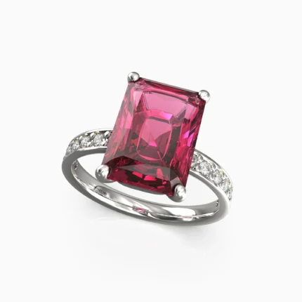 natural red tourmaline, diamond ring in 18K white gold -SOLIVRA-RING, lucentset