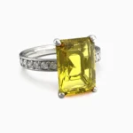 Elegant yellow citrine ring surrounded by sparkling white diamonds -SOLIVRA-RING- lucentset