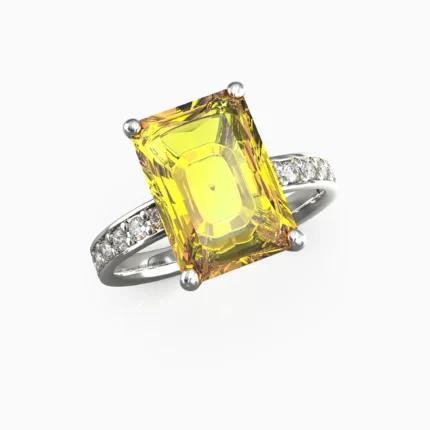 Luxury-lucentset-gold-natural yellow citrine and - in 18K white gold SOLIVRA-RING -lucentset