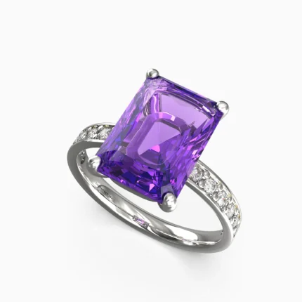 white gold ring with diamonds and natural purple amethyst-SOLIVRA-RING-lucentset