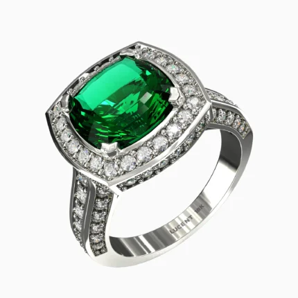 White gold wedding jewelry ring with a diamond stone and natural green tsavorite - elin-ring-1-lucentset