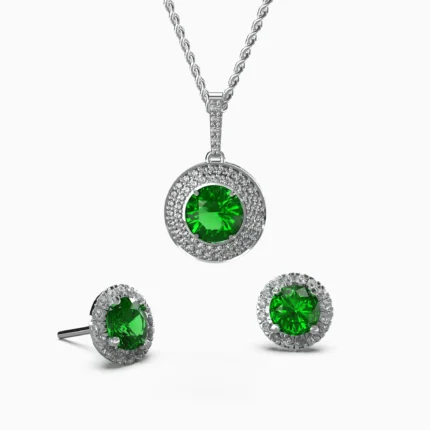 Elegant green garnet demantoid and diamonds jewelry set - elorine-set-1- lucentse