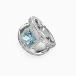 Elegant natural aquamarine ring surrounded by sparkling white diamonds -vora-ring7- lucentset